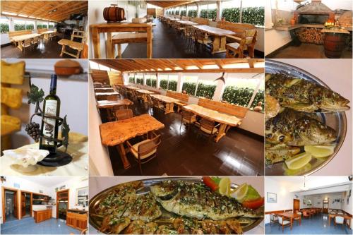 a collage of pictures of a restaurant with tables and fish at Studio apartment in Sucuraj with sea view, balcony, air conditioning, WiFi 3560-4 in Sućuraj