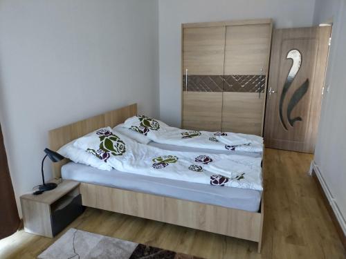a bedroom with two beds and a closet at TSG apartament 2 in Valea lui Mihai