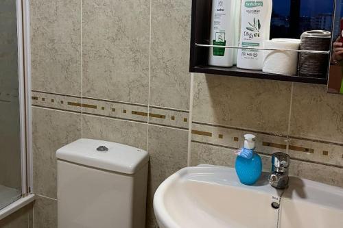 a bathroom with a white toilet and a sink at Espectacular ático en Gandia, a 2 minutos de la playa in Bellreguart
