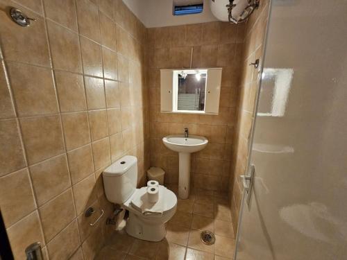 W łazience znajduje się toaleta, umywalka i prysznic. w obiekcie Glyfada Apartment A5 119 w mieście Glifada