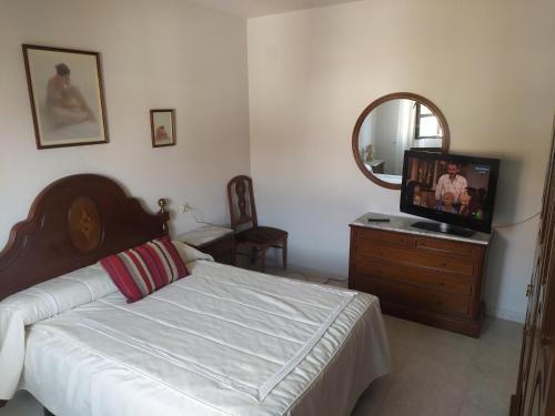 1 dormitorio con cama y vestidor con TV en Habitacion Privada Matrimonio Toledo, en Toledo