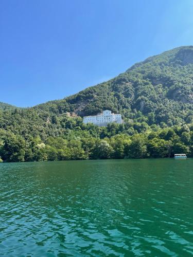 a large building on a hill next to a body of water at La Vista in Calitri