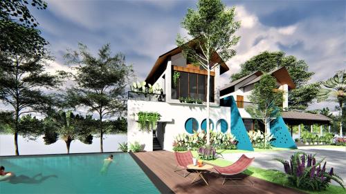 a rendering of a villa with a swimming pool at Boulevard Resorts in Kakkadampoyil
