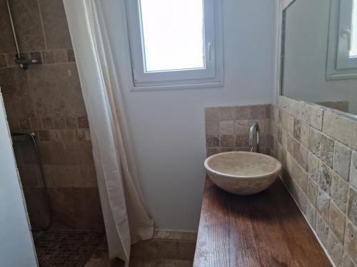bagno con lavabo e doccia di Villa des Cigales a Trets