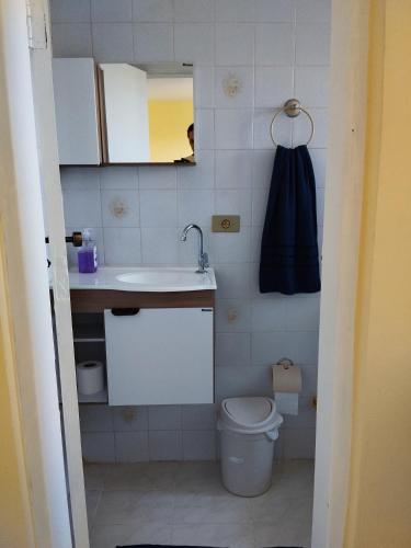ein kleines Bad mit einem Waschbecken und einem WC in der Unterkunft Rancho Lux in Águas de Lindóia