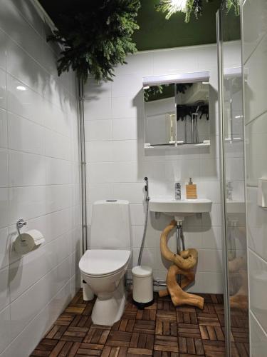 uma casa de banho com um WC e um lavatório em ROVIO REST IN FOREST em Jyväskylä