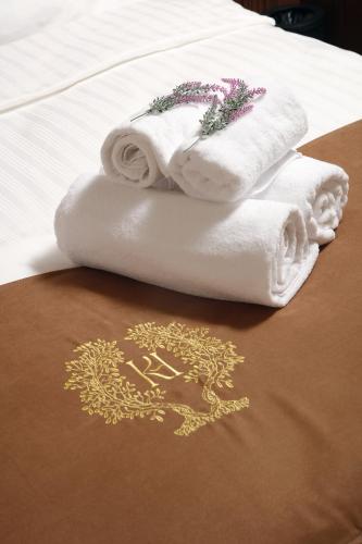 two towels sitting on top of a bed at Kate Hotel Special Class & SPA in Istanbul