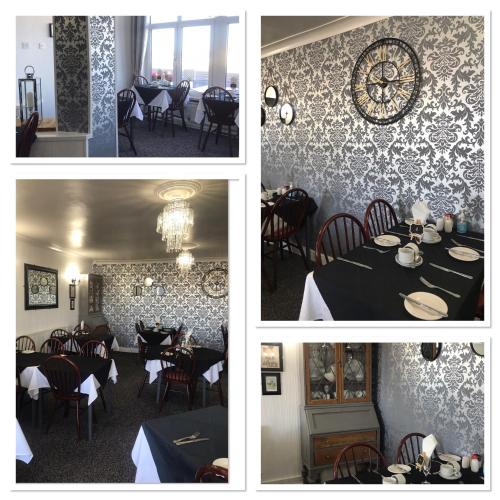 four different views of a restaurant with tables and chairs at The Rutland in Blackpool