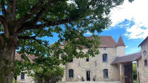 un gran edificio de piedra con un árbol delante de él en LE SAINT LEONARD, en Montceaux-lès-Provins