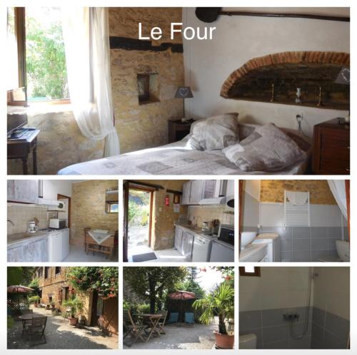 un collage de fotos de una cocina y un dormitorio en Le jardin d'Eden, en Valojoulx