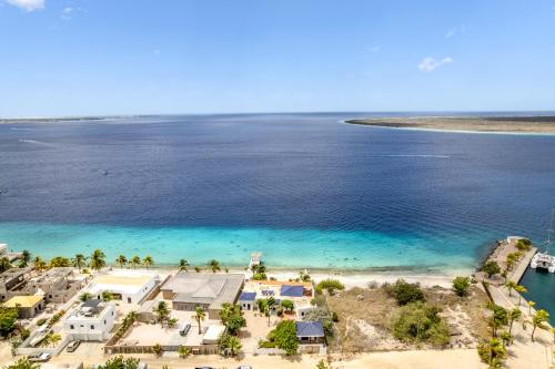 an aerial view of the beach and the ocean at Oceanfront - Villa Port of Call - in Kralendijk