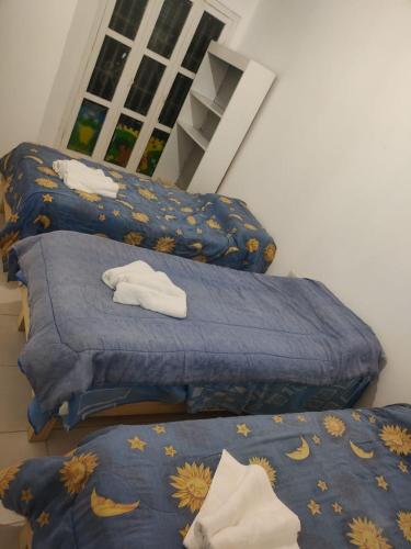 dwa łóżka w pokoju obok okna w obiekcie HOSTAL DE PARQUE w mieście El Carmen