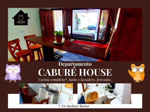 un collage de una habitación con una mesa y una casa en Caburé House en Salta