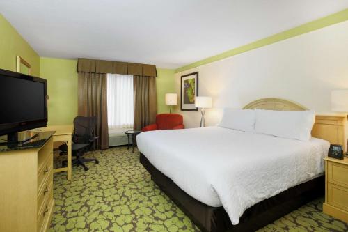 a hotel room with a bed and a flat screen tv at Hilton Garden Inn Tallahassee in Tallahassee