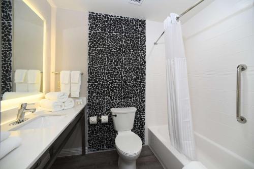 uma casa de banho com um WC, um lavatório e uma banheira em Hilton Garden Inn Jacksonville em Jacksonville