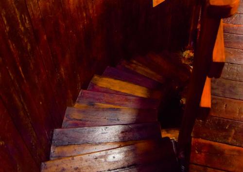 a flight of stairs in a wooden building at Pipas de Araras - Cabernet in Petrópolis