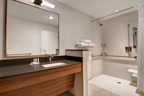 a bathroom with a sink and a mirror at Fairfield Inn & Suites by Marriott Selinsgrove in Selinsgrove