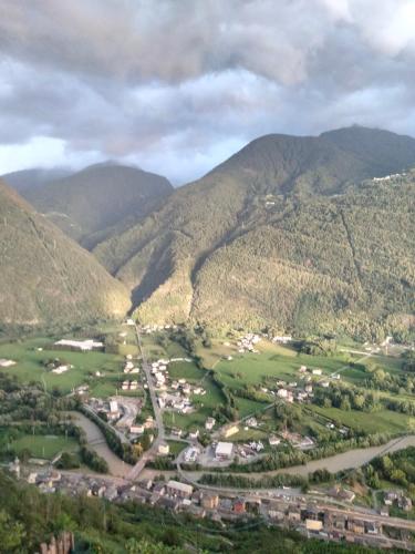 an aerial view of a town in the mountains at Il posto al sole in Teglio