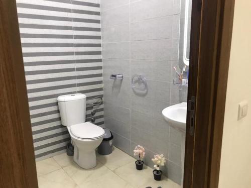 La salle de bains est pourvue de toilettes et d'un lavabo. dans l'établissement Appartement à louer à azemmour, à Azemmour