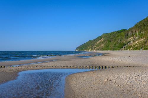 a beach with rocks and the ocean on a clear day at Golden Tulip Międzyzdroje Residence in Międzyzdroje