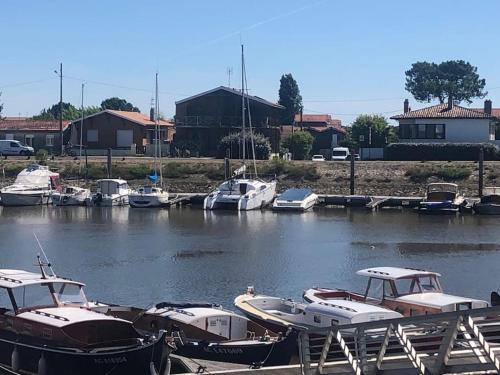 Un montón de barcos están atracados en un puerto deportivo. en A deux pas du port, jolie maison redécorée, en La Teste-de-Buch