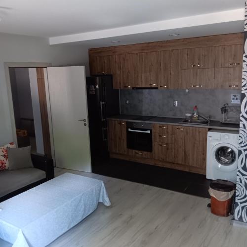 una pequeña cocina con cama y lavabo en Melani 2, en Plovdiv