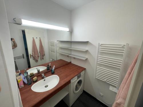 a bathroom with a sink and a mirror at Disney appartement in Chessy