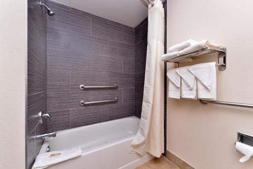 a bathroom with a bath tub and a toilet at Quality Inn & Suites Matteson near I-57 in Matteson