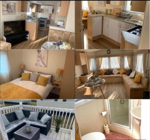 a collage of pictures of a living room and a kitchen at Julie’s retreat in Abergele