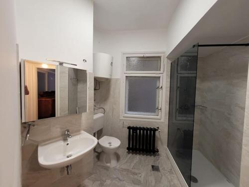 e bagno con lavandino, servizi igienici e doccia. di HelloZagreb Apartment a Zagabria