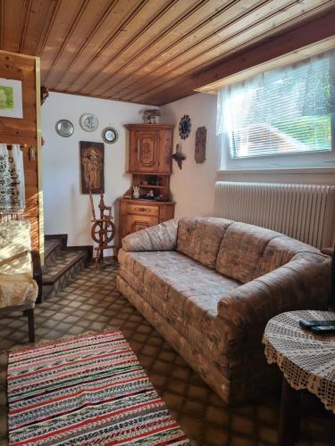 ein Wohnzimmer mit einem Sofa und einem Fenster in der Unterkunft Ferienwohnung Zangl am Seggauberg - Südsteiermark in Leibnitz