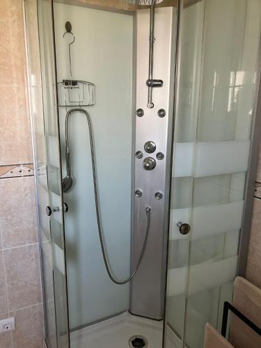 a shower with a glass door in a bathroom at Tahiti Dreams in El Campello