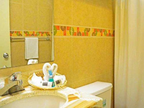 a bathroom with a sink and a mirror at He Centro - Desayuno incluido in Tuxtla Gutiérrez