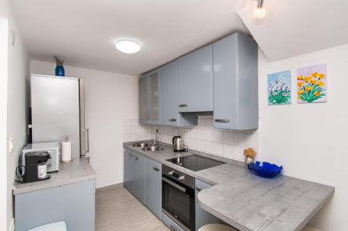 a kitchen with a sink and a refrigerator at Apartment Lavanda in Kruševo