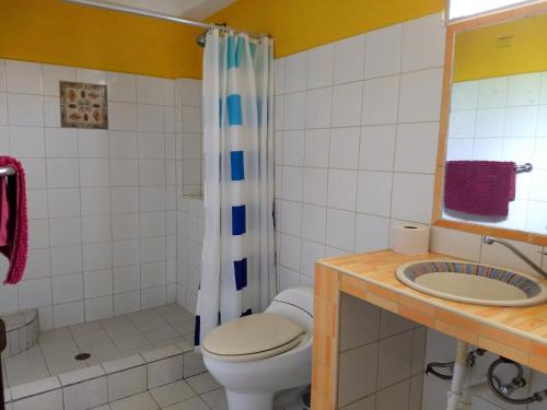 a bathroom with a toilet and a sink at Villa Cocuyo Studios in El Cardón