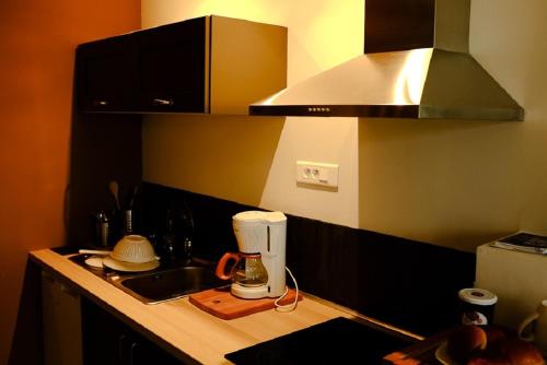 una cocina con encimera y cafetera. en Le petit Alpaga, en Les Herbiers