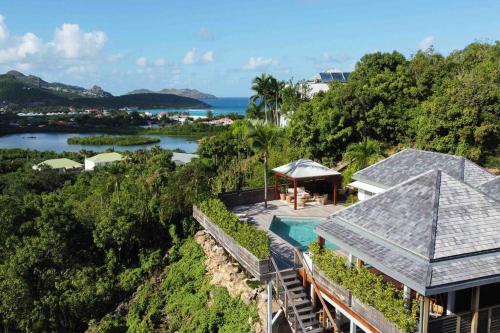 an aerial view of a house with a swimming pool at Villa Vi - St Barth in Saint Barthelemy