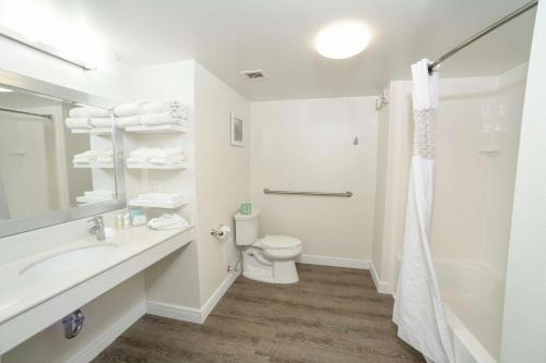 Baño blanco con aseo y lavamanos en Hampton Inn Jacksonville - East Regency Square en Jacksonville