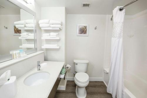 a white bathroom with a toilet and a sink at Hampton Inn Jacksonville - East Regency Square in Jacksonville
