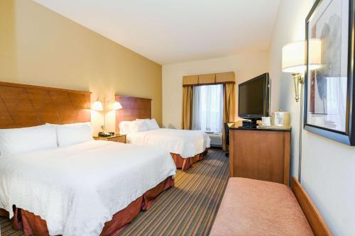 a hotel room with two beds and a flat screen tv at Hampton Inn Hampton-Newport News in Hampton