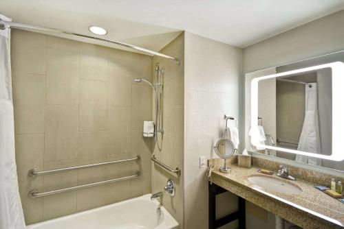 a bathroom with a tub and a sink and a shower at DoubleTree by Hilton Chicago Midway Airport, IL in Bedford Park