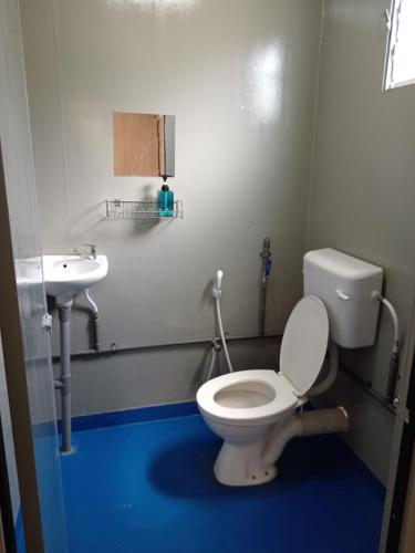 a bathroom with a white toilet and a sink at Homestay Pinang Tunggal Cabin in Sungai Petani