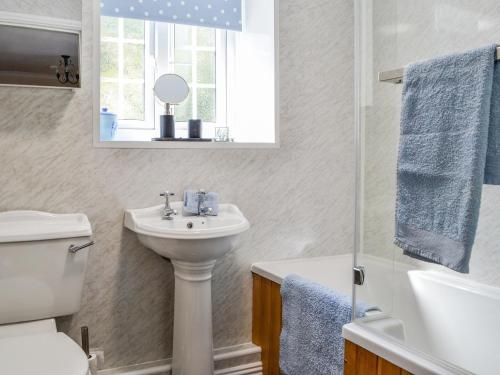 a bathroom with a sink and a toilet and a mirror at Stoneybeck-uk45044 in Greenhead