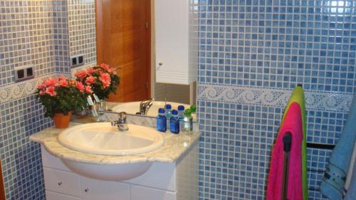 a bathroom with a sink and a mirror at La Serreta in Paúls