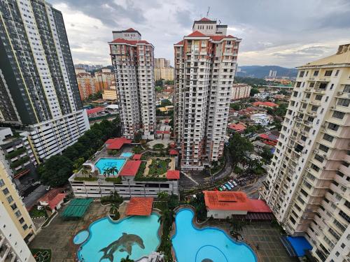 an aerial view of a city with tall buildings at Soul Casa @Gurney Heights Keramat in Kuala Lumpur