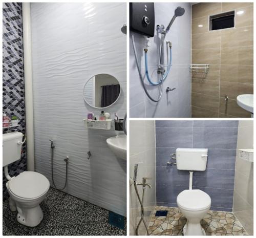 a bathroom with a toilet and a shower and a sink at AliyaRoseMuslim Homestay in Ayer Keroh