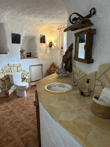 ein Bad mit einem Waschbecken und einem WC in der Unterkunft Alojamiento Cuevas Victoria in Galera