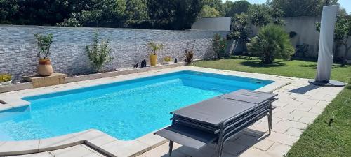 a swimming pool in a yard with at Studio in Sorgues
