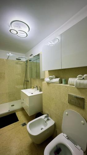 a bathroom with a toilet and a sink at Scandinavia Apartment 1 in Piatra Neamţ
