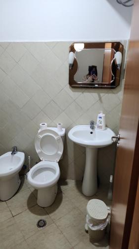 y baño con aseo y lavamanos. en VI-JU Apartment en Tirana